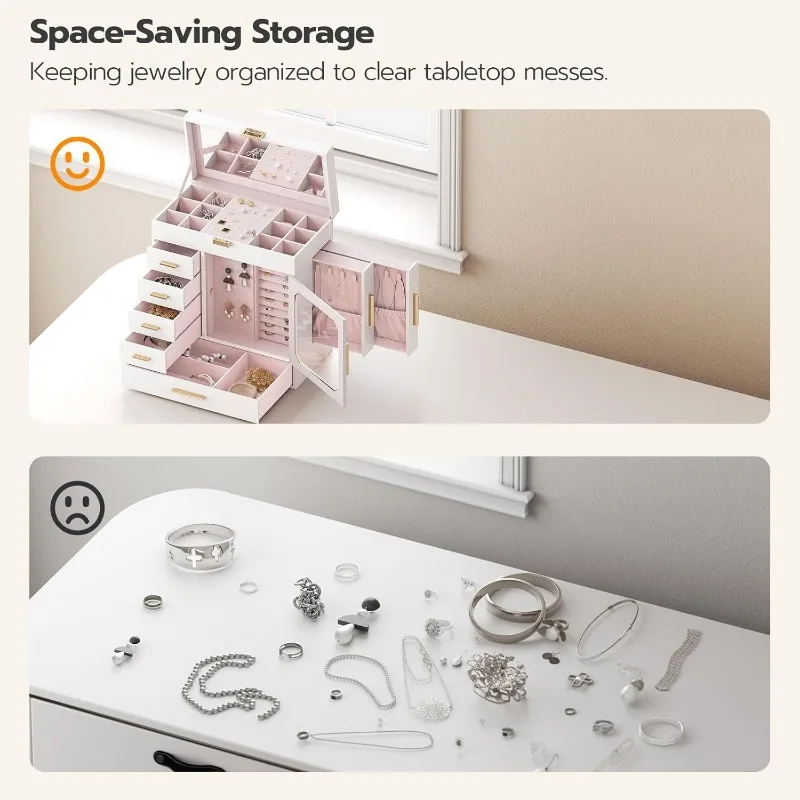 Jewelry Box with Mirror – Large-Capacity Jewelry Organizer Case with Multiple Compartments, Velvet Lining, and Handle for Rings, Necklaces, Earrings, and More – Portable & Elegant Design 13