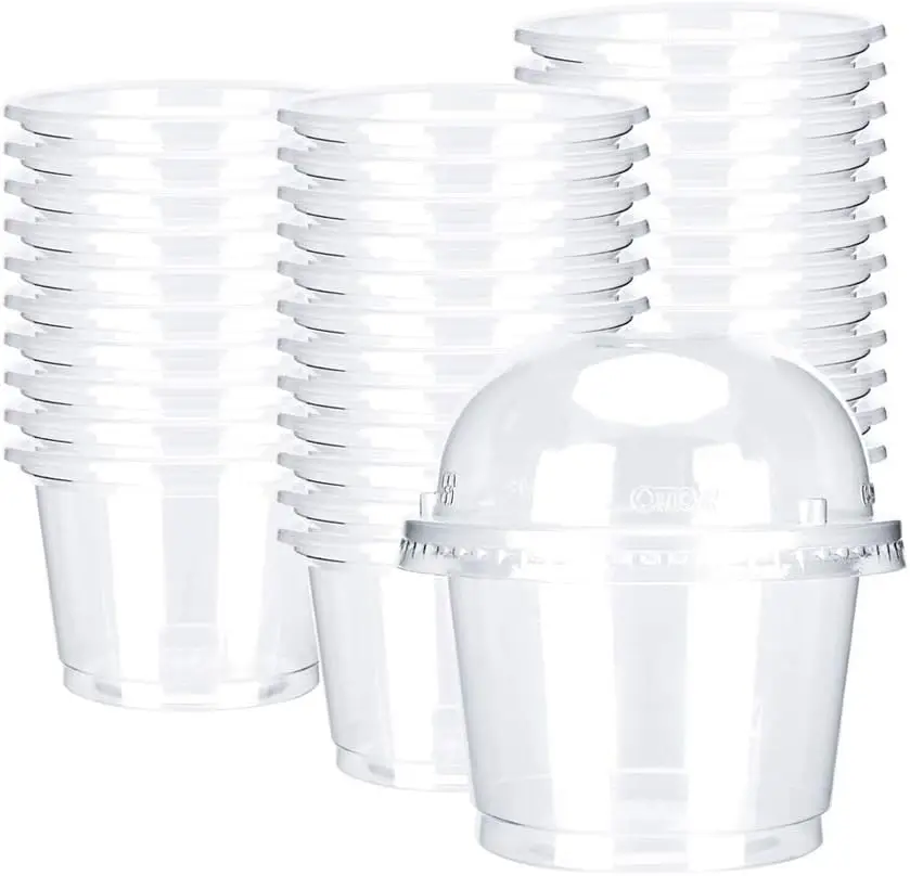 50/100PCS 250ML Clear Disposable Plastic Dessert Cups with Dome/Flat Lids – Ideal for Ice Cream, Parfaits, Yogurt, Salads, Puddings, and Party Treats – BPA-Free, Leak-Resistant, Stackable