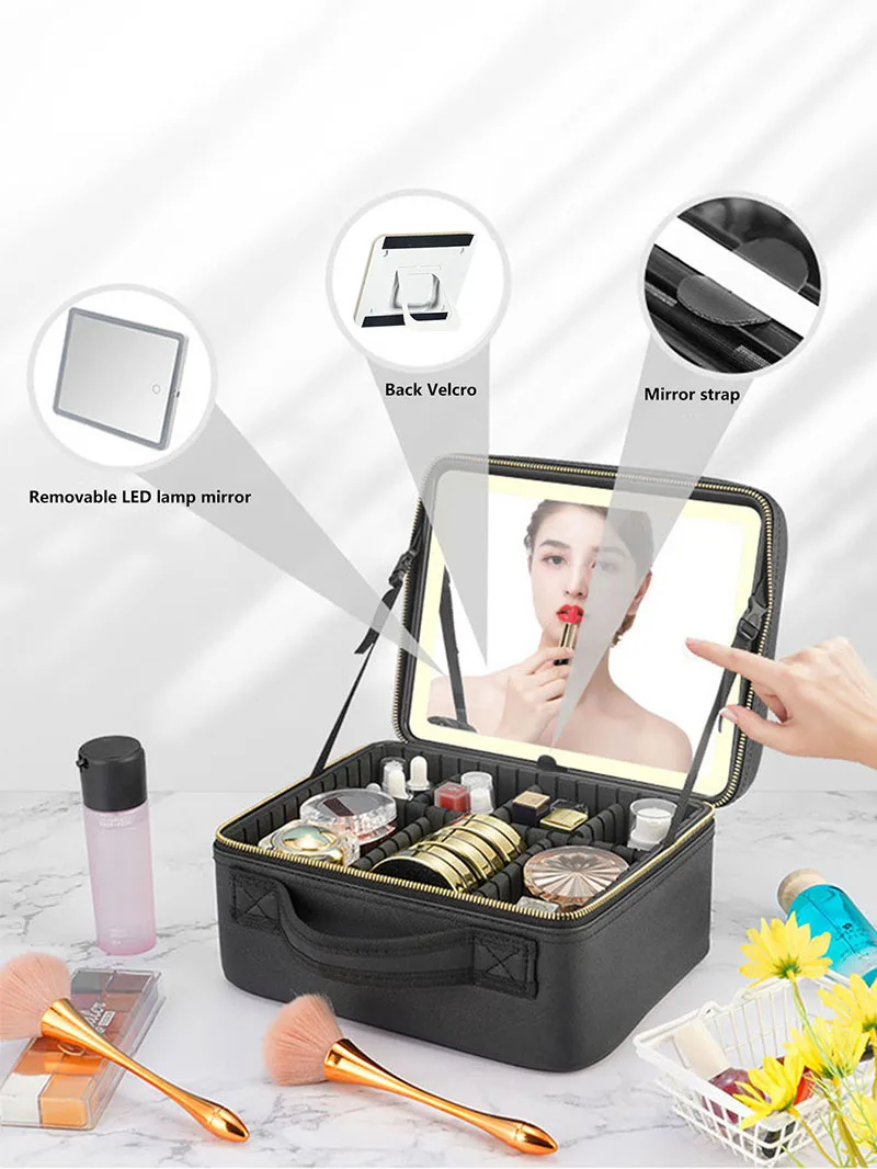 Smart LED Lighted Makeup Case with Mirror – Travel Cosmetic Organizer Bag for Women – Large Capacity, Adjustable Dividers, Touch Sensor, Charging, for Skincare & Beauty 5