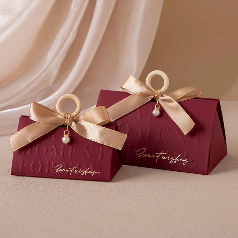 Triangular Champagne Wedding Gift Boxes – Candy Packaging Favor Boxes with Ribbon for Baby Shower, Engagement, Birthday, Party Decoration, Wooden Ring Box Style Design - 图片 20