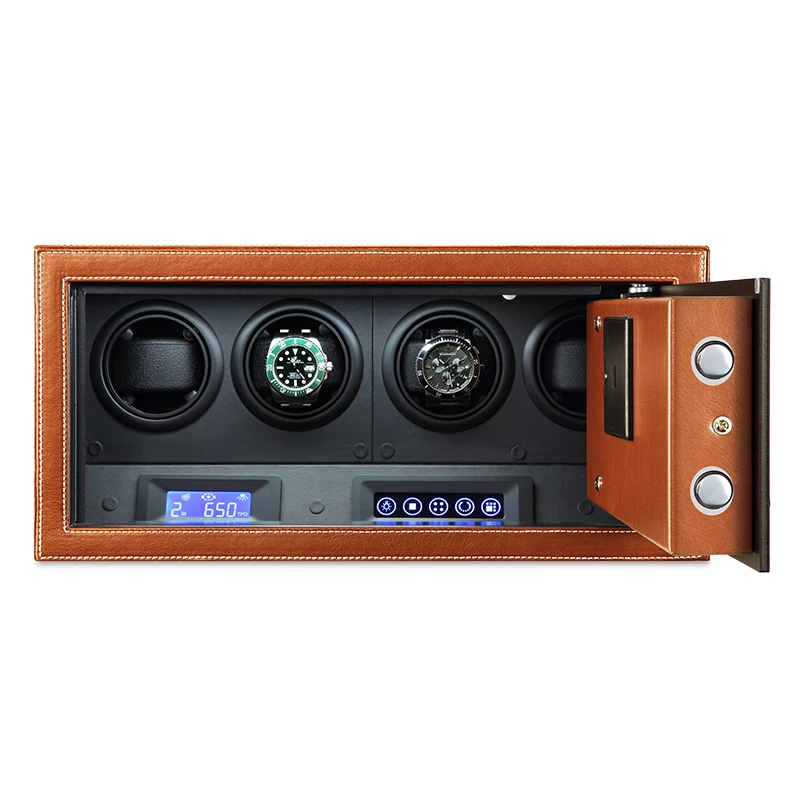 Luxury Automatic Watch Winder Safe Box – 12 Slot Brown Display Case with Quiet Motor, LED Touchscreen, Dual Lock Security, Rotation Settings for Mechanical Watches, Storage Organizer - 图片 7