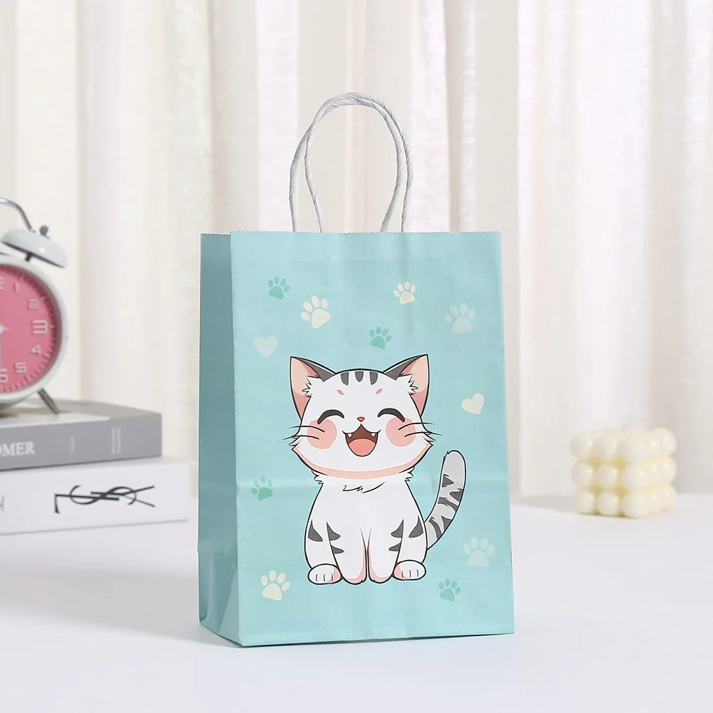 Cat Party Gift Bag – Cute Kitten Paper Bag with Handle for Kids Birthday, Baby Shower, Candy Packaging, Party Favors, Kitten Theme Decor, Custom Logo Printing Available - 图片 3
