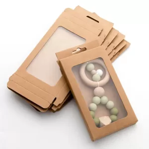 5-Pack Foldable Kraft Paper Gift Boxes with Clear PVC Window – Rectangular Favor Packaging for Weddings, Parties, Candy, Jewelry, Small Gifts – BurlyWood Color, Eco-Friendly, Easy to Assemble