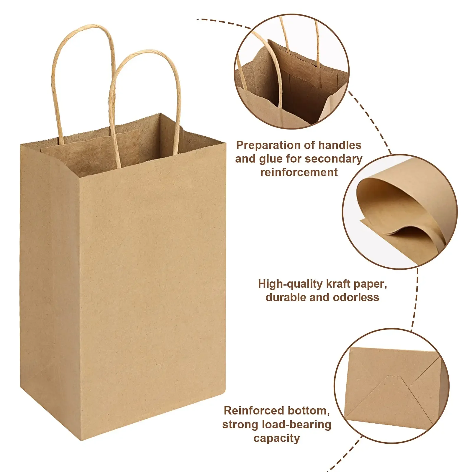 Kraft Paper Bags with Handles – Portable Gift Packaging Bag for Clothes, Food, Coffee, Takeout, Shopping, Eco-Friendly and Reusable, Custom Size and Logo Printing Available 4