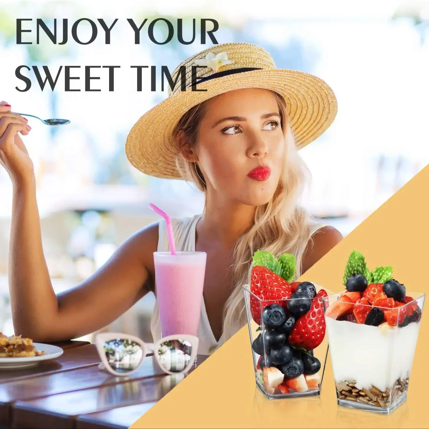 Clear Plastic Dessert Cups – Square Trapezoid Disposable Mini Containers for Pudding, Jelly, Mousse, Cake, Sauces – Elegant Transparent Design for Parties, Weddings, Catering Events - 图片 3