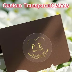 Custom Clear Gold Foil Stickers – Personalized Transparent Waterproof Labels for Weddings, Gifts, Business, Party Packaging – Durable Decorative Adhesive Seals – 30pcs