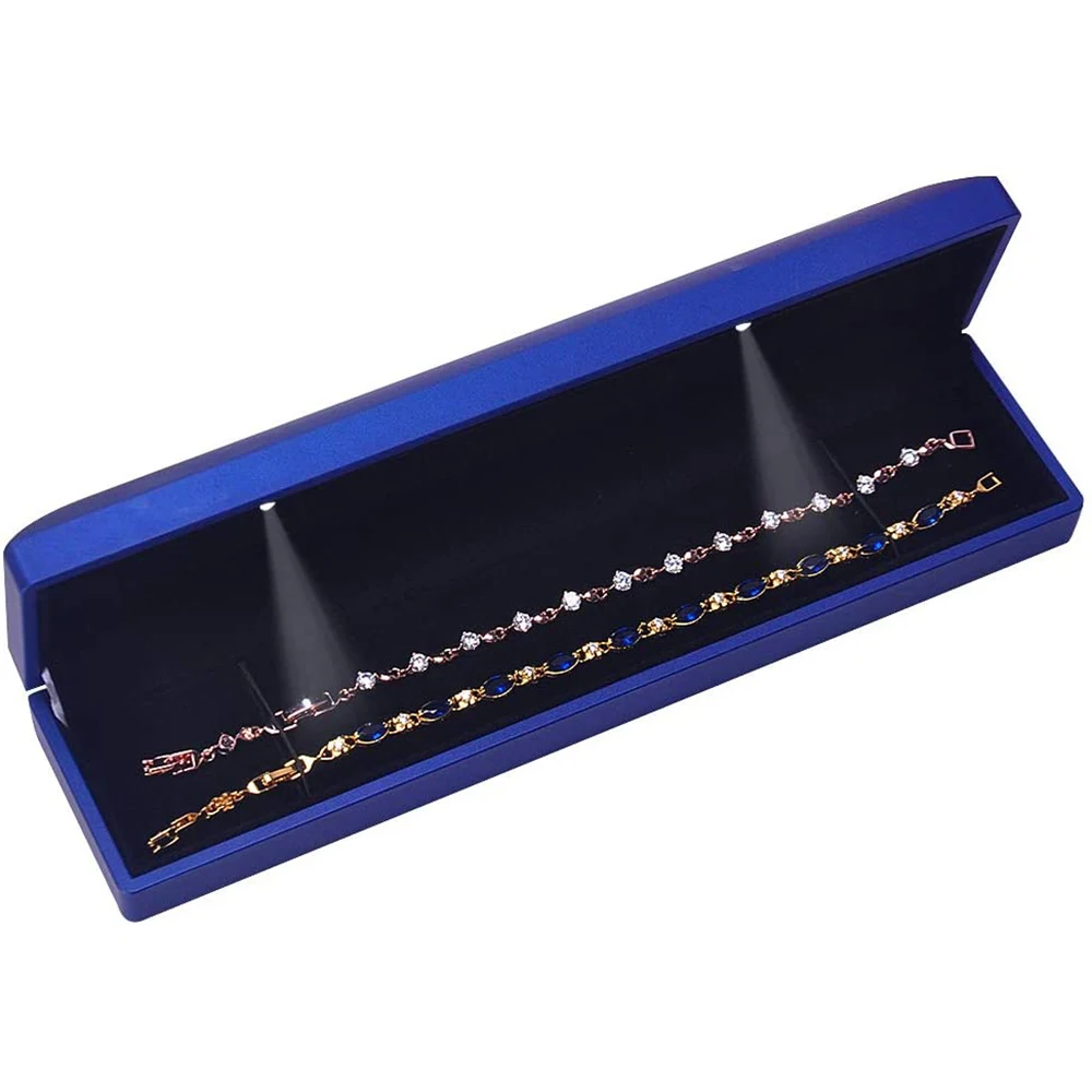 LED Necklace Jewelry Gift Box – Elegant Long Chain & Bracelet Storage Case with Soft Velvet Interior, Built-In Light for Sparkle Effect – Ideal Display for Wedding, Engagement, Anniversary - 图片 5