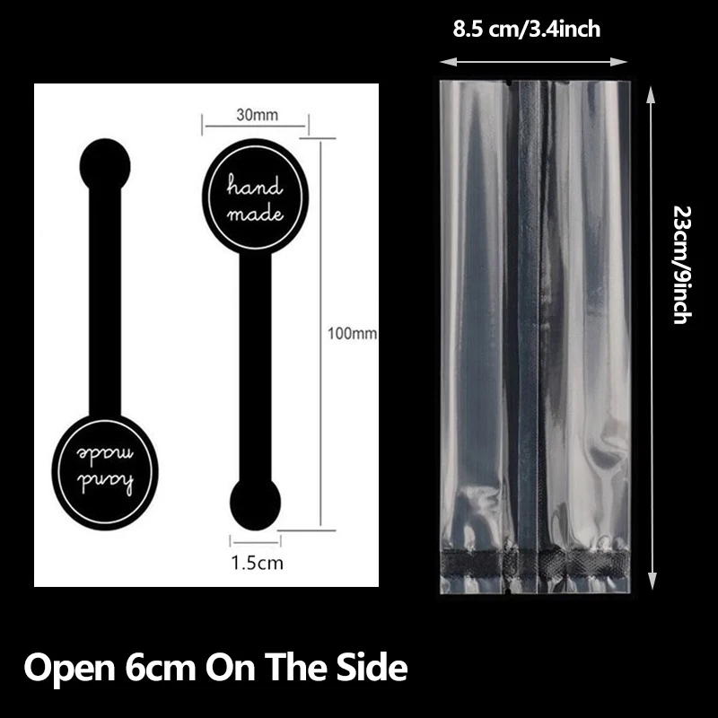 Translucent Resealable Plastic Bakery Bags with “Handmade” Stickers – Clear Gift Treat Bags for Cookies, Candy, Small Crafts – Food Safe Packaging for Parties, Events & Small Business (100pcs) - 图片 8