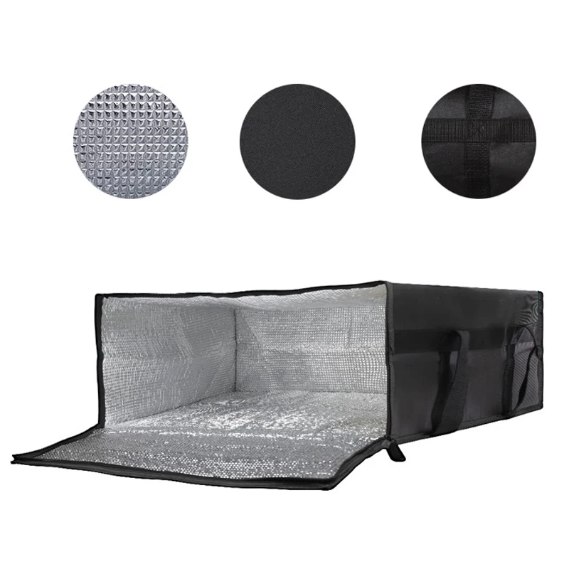 Waterproof reusable insulated pizza delivery bag keeps food hot or cold. Portable and durable, perfect for pizza delivery, grocery shopping, picnics, and food storage on the go. 4
