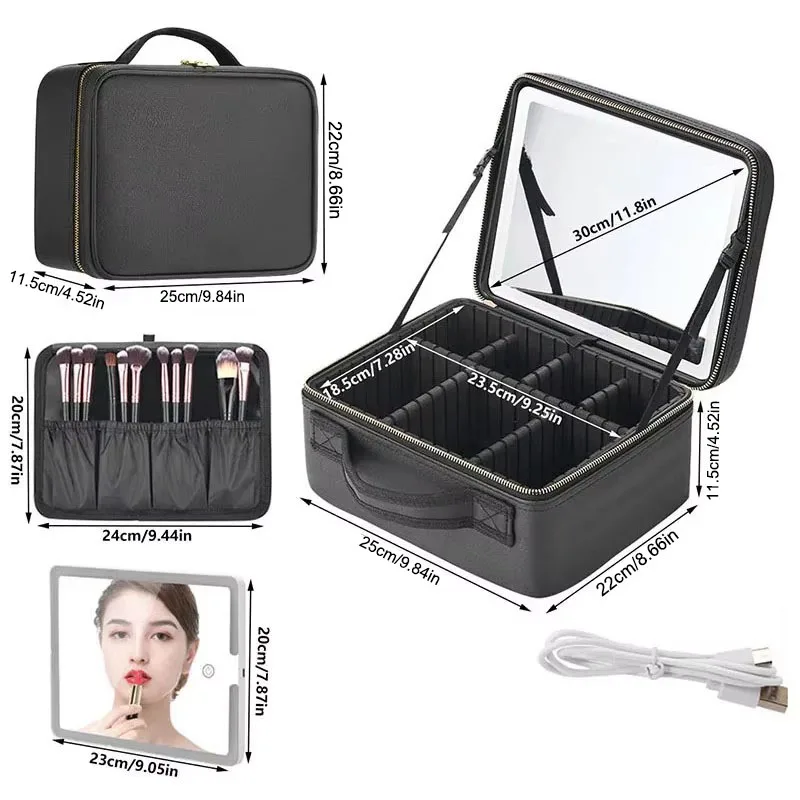 Smart LED Lighted Makeup Case with Mirror – Travel Cosmetic Organizer Bag for Women – Large Capacity, Adjustable Dividers, Touch Sensor, Charging, for Skincare & Beauty 2