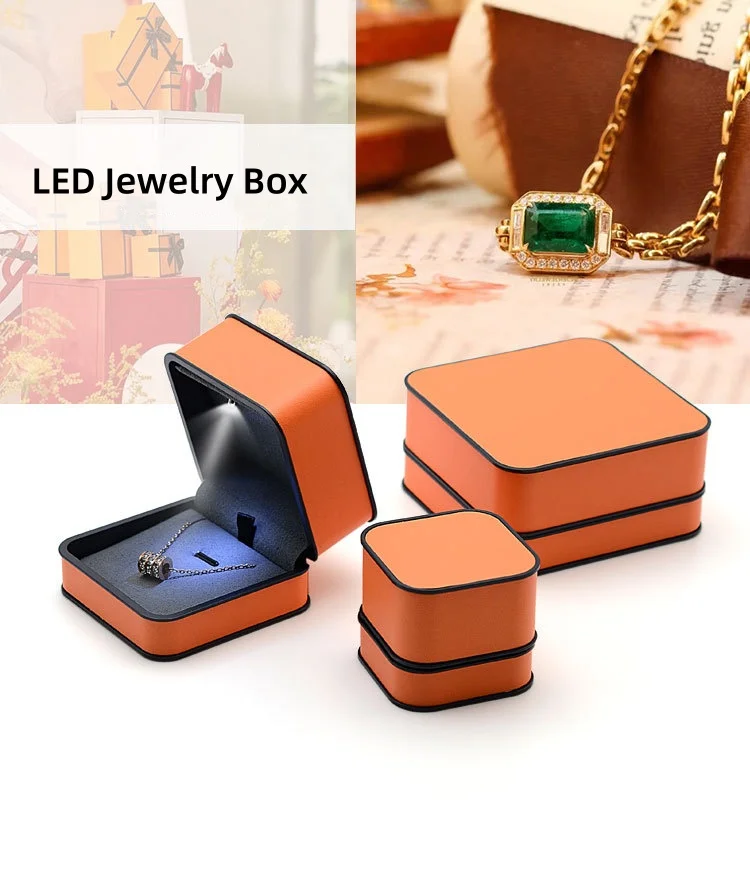 LED Light Jewelry Gift Box – Elegant Velvet Case for Rings, Necklaces & Bracelets with Built-in LED Light, Soft Interior, and Custom Logo Option – Perfect for Weddings, Engagements, and Gifting