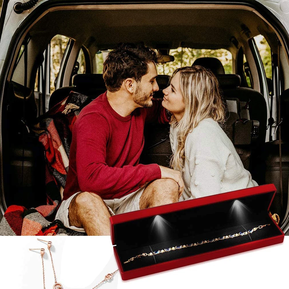 LED Necklace Jewelry Gift Box – Elegant Long Chain & Bracelet Storage Case with Soft Velvet Interior, Built-In Light for Sparkle Effect – Ideal Display for Wedding, Engagement, Anniversary 4