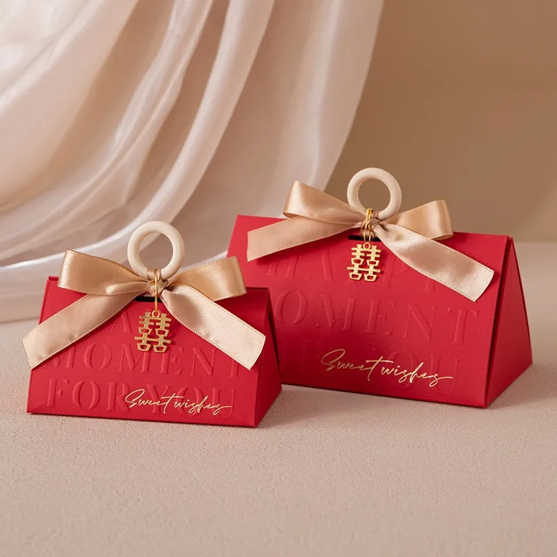 Triangular Champagne Wedding Gift Boxes – Candy Packaging Favor Boxes with Ribbon for Baby Shower, Engagement, Birthday, Party Decoration, Wooden Ring Box Style Design - 图片 11