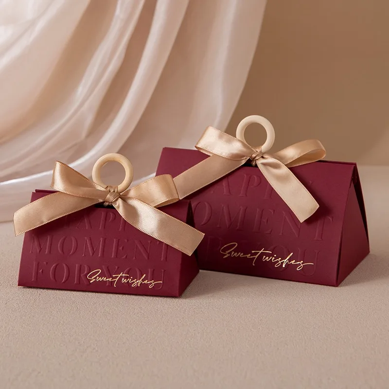 Triangular Champagne Wedding Gift Boxes – Candy Packaging Favor Boxes with Ribbon for Baby Shower, Engagement, Birthday, Party Decoration, Wooden Ring Box Style Design - 图片 22