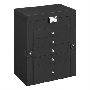 6-Tier Lockable Jewelry Box – Large Capacity Organizer with 5 Drawers, Built-In Mirror, Ideal for Storing Rings, Earrings, Necklaces, Bracelets & More. Elegant Design for Home or Gift Use.