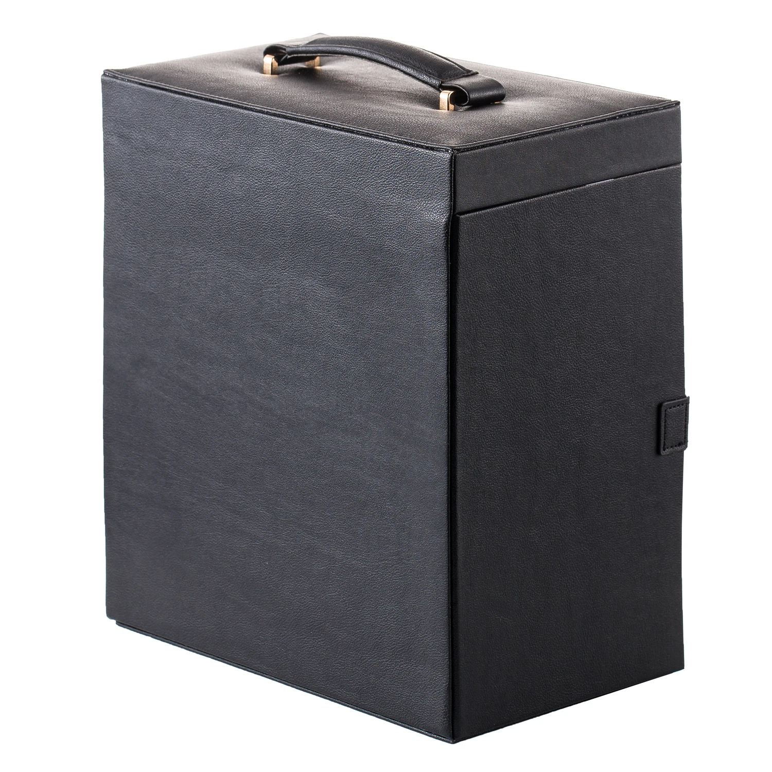 Lockable Synthetic Leather Jewelry Box – Large Capacity Organizer with Mirror for Watches, Rings, Earrings, Necklaces; Elegant Black Case Ideal for Gift or Personal Use, Stylish and Functional. - 图片 5