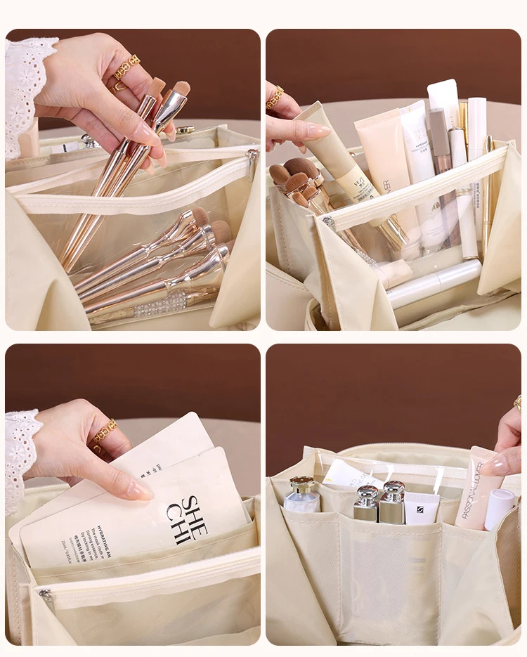 PU Leather Waterproof Cosmetic Bag with Compartments – Large Capacity Makeup Organizer for Travel, Toiletries, Brushes & Skincare – Portable Multifunctional Wash Pouch 2