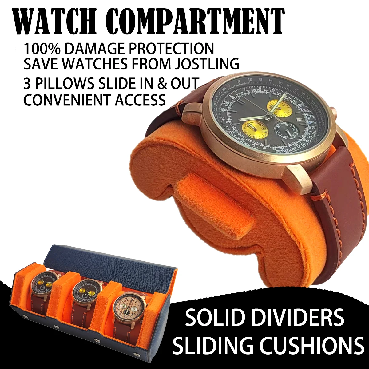 Travel Watch Organizer | Custom Blue PU Leather Travel Watch Roll Case – Embossed Logo, Velvet Suede Interior, Single/Double/Triple Slot Organizer – Portable Watch Storage for Travel & Gifting 6