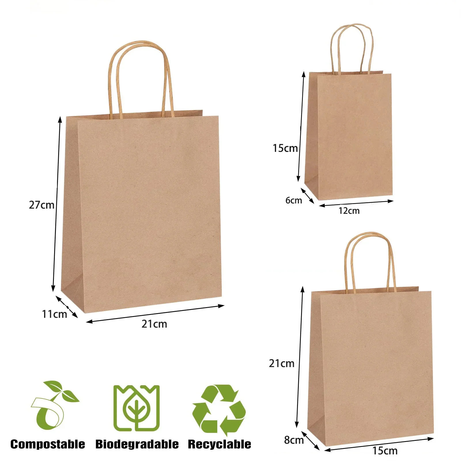 Kraft Paper Bags with Handles – Portable Gift Packaging Bag for Clothes, Food, Coffee, Takeout, Shopping, Eco-Friendly and Reusable, Custom Size and Logo Printing Available 5