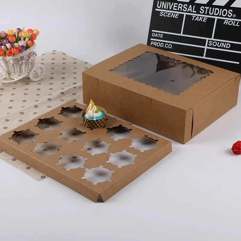 5-Pack 12-Cup Kraft Cupcake Boxes with Clear Window & Inserts – Recyclable Muffin Dessert Carriers for Parties, Birthdays, Weddings, Pastry Takeout & Gift Packaging – Easy Assembly - 图片 4