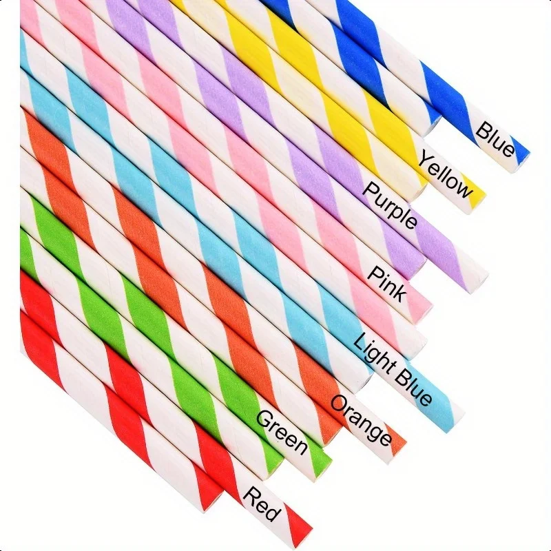 Biodegradable Paper Straws – Assorted striped, high-quality and eco-friendly straws perfect for smoothies, birthdays, weddings, and party decorations. Durable and compostable for guilt-free fun. - 图片 4