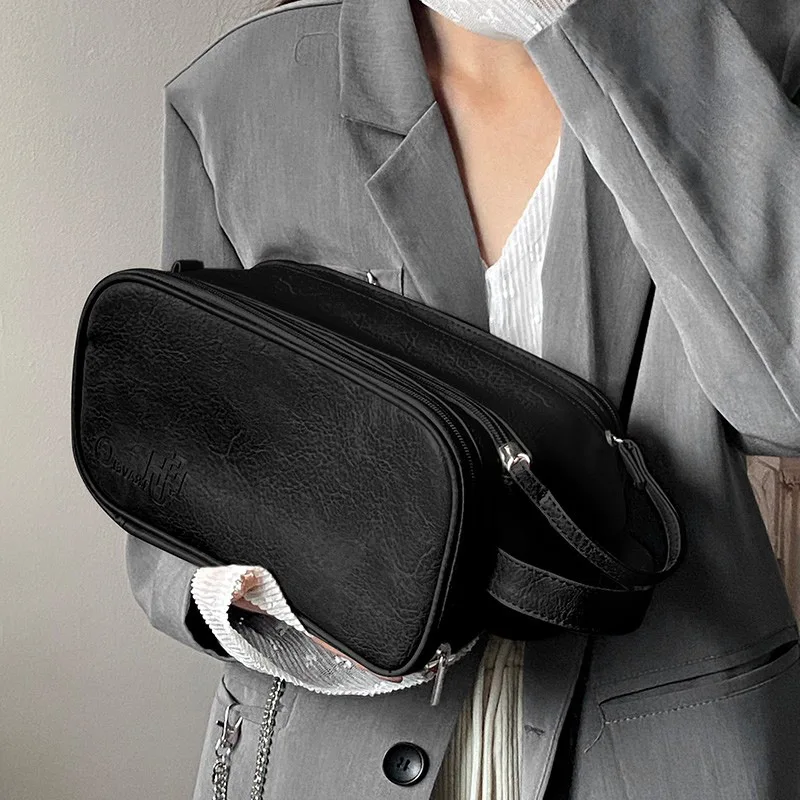 PU Leather Makeup Bag 💄 – Spacious Cosmetic Organizer with Compartments for Travel & Daily Use, Waterproof Toiletry Pouch, Stylish Storage for Skincare & Beauty Tools in Camel, Pink, Black, Houndstooth, White 12