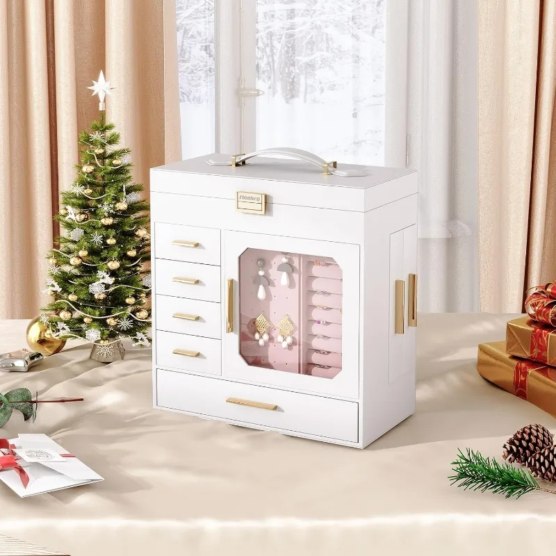 Jewelry Box with Mirror – Large-Capacity Jewelry Organizer Case with Multiple Compartments, Velvet Lining, and Handle for Rings, Necklaces, Earrings, and More – Portable & Elegant Design 11