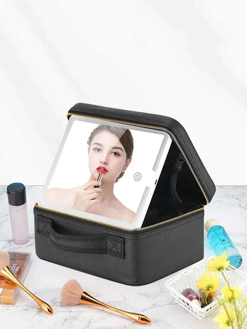 Smart LED Lighted Makeup Case with Mirror – Travel Cosmetic Organizer Bag for Women – Large Capacity, Adjustable Dividers, Touch Sensor, Charging, for Skincare & Beauty 1
