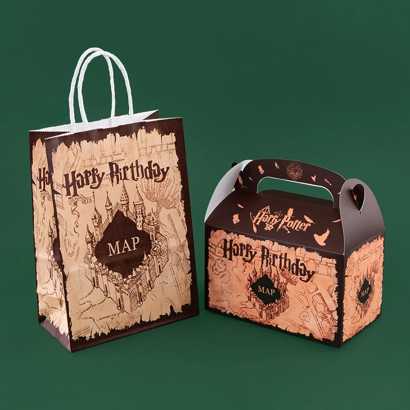 Birthday Gift Box and Bag Set – Marauder’s Map Inspired Party Favor Packaging for Candy, Chocolate, Snacks – Perfect for Birthday Parties, Baby Showers, Wizard Theme Events