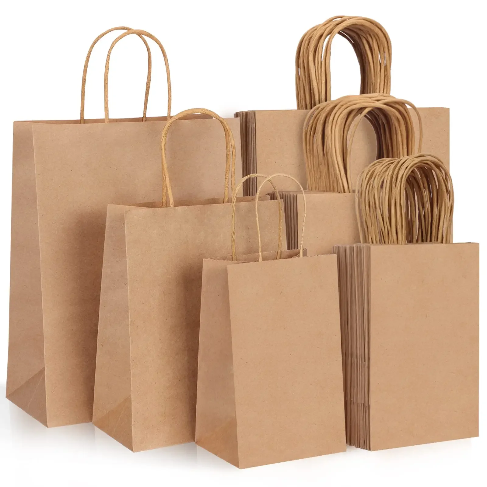 Kraft Paper Bags with Handles – Portable Gift Packaging Bag for Clothes, Food, Coffee, Takeout, Shopping, Eco-Friendly and Reusable, Custom Size and Logo Printing Available 9