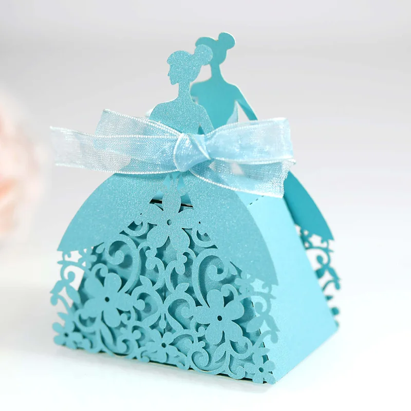 Laser Cut Pearl Paper Gift Boxes with Ribbon – Elegant Candy Chocolate Packaging for Wedding Favors, Engagements, Baby Showers, Birthday Parties, Bridal Showers, and Holiday Celebrations