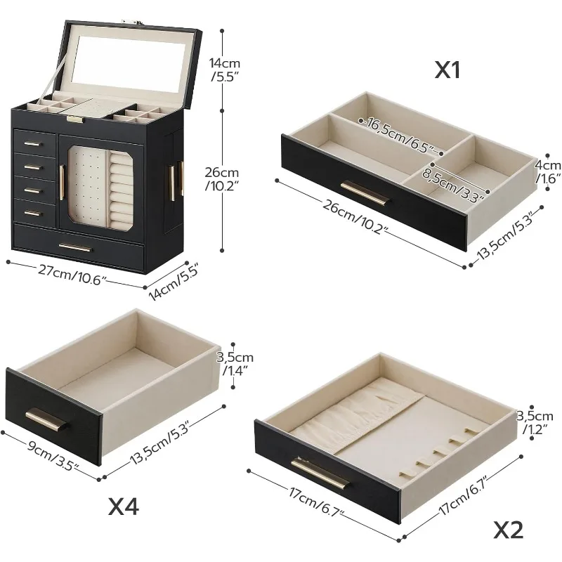 Jewelry Box with Mirror – Large-Capacity Jewelry Organizer Case with Multiple Compartments, Velvet Lining, and Handle for Rings, Necklaces, Earrings, and More – Portable & Elegant Design 7