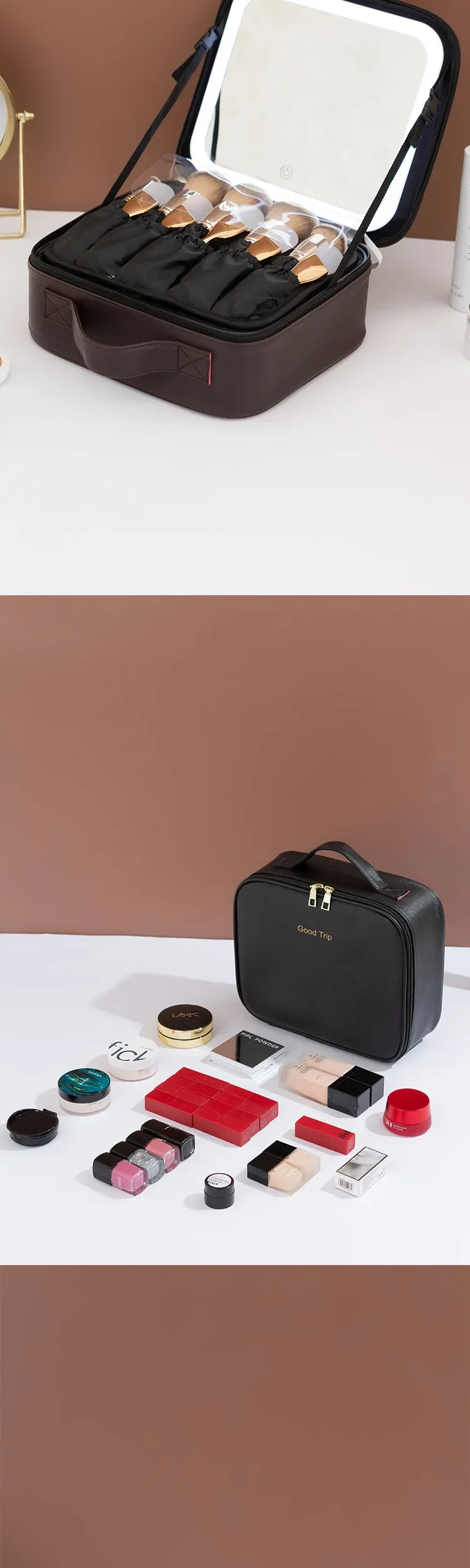 LED Lighted Travel Makeup Bag with Mirror – Portable Cosmetic Storage Case with USB Charging, Jewelry Organizer, Customizable Display Box for Vanity, Travel, and Gifts 8