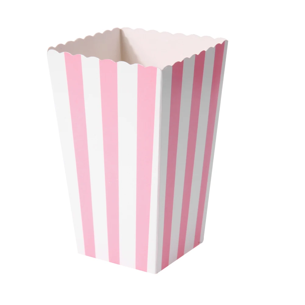 12-Pack Foldable Paper Popcorn Boxes – Colorful Treat Holders for Snacks, Candy, Chips – Party Favor Containers for Birthdays, Movie Nights, Baby Showers – Blue, Green, Pink Striped Design - 图片 6