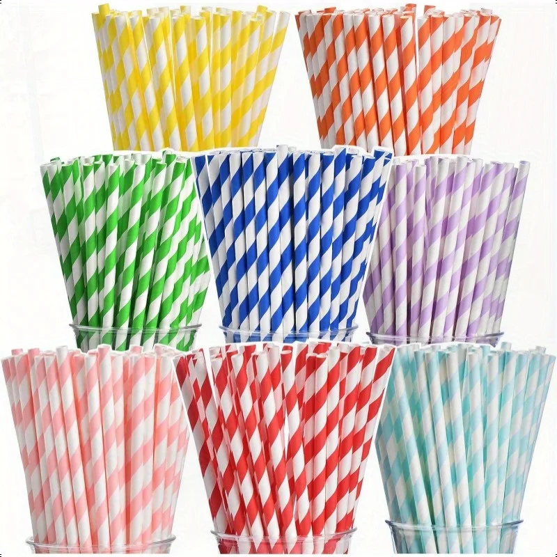 Biodegradable Paper Straws – Assorted striped, high-quality and eco-friendly straws perfect for smoothies, birthdays, weddings, and party decorations. Durable and compostable for guilt-free fun. - 图片 3