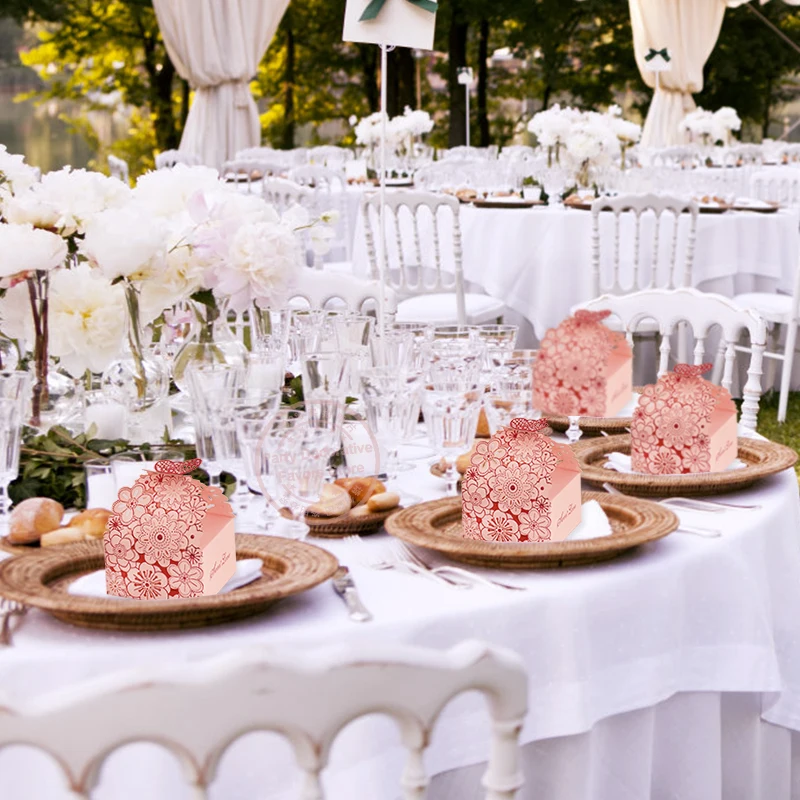 10/20Pcs Pink Butterfly Floral Laser Cut Candy Boxes for Wedding Favors, Birthday Party, Baby Shower – Chocolate Gift Packaging Box for Guests, Foldable Paper Card Box Decorations