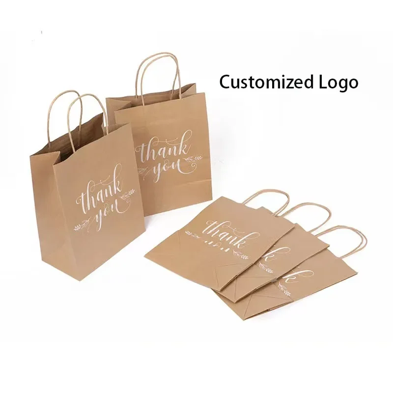 Kraft Paper Bags with Handles – Portable Gift Packaging Bag for Clothes, Food, Coffee, Takeout, Shopping, Eco-Friendly and Reusable, Custom Size and Logo Printing Available 2