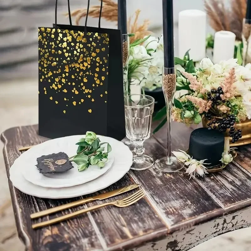 Recyclable Bronzing Love Kraft Paper Bags – Sturdy gift bags with handles, perfect for packing candy, cookies, or snacks. Ideal for weddings, birthdays, Christmas, and festive party decorations. 6