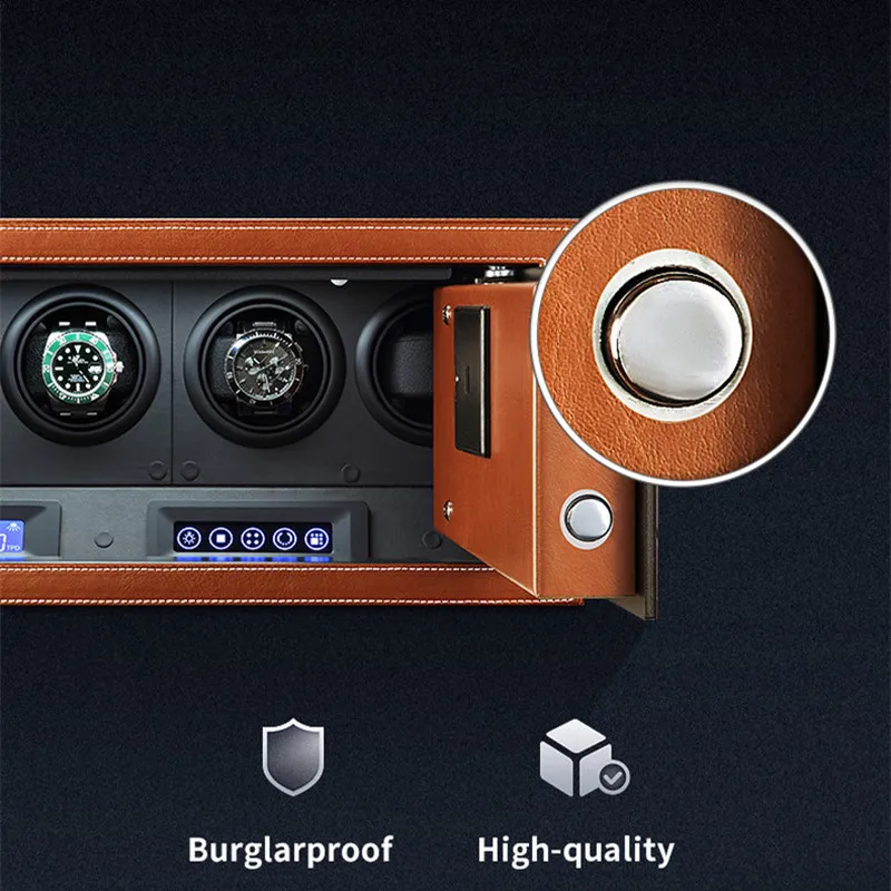 Luxury Automatic Watch Winder Safe Box – 12 Slot Brown Display Case with Quiet Motor, LED Touchscreen, Dual Lock Security, Rotation Settings for Mechanical Watches, Storage Organizer - 图片 4