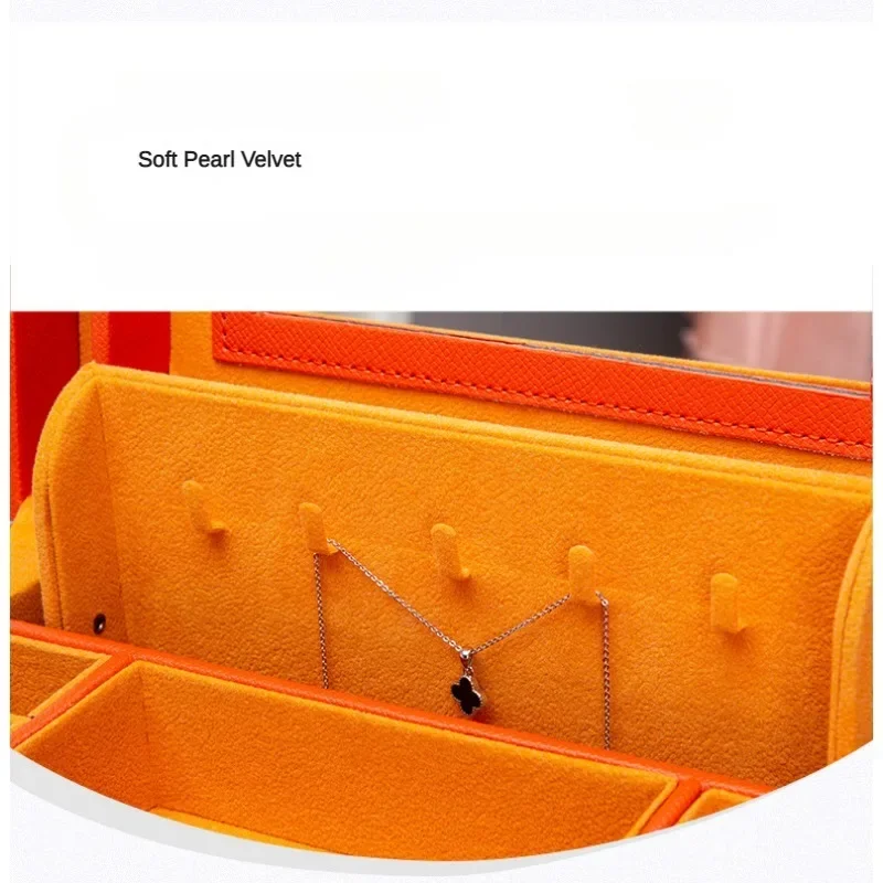 Double-Layer Leather Jewelry Box with Lock – 6-Tier Luxury Organizer for Rings, Necklaces, Earrings & Watches – Multi-Functional Storage Case with Mirror & Key, Ideal for Gifting & Display Use - 图片 4