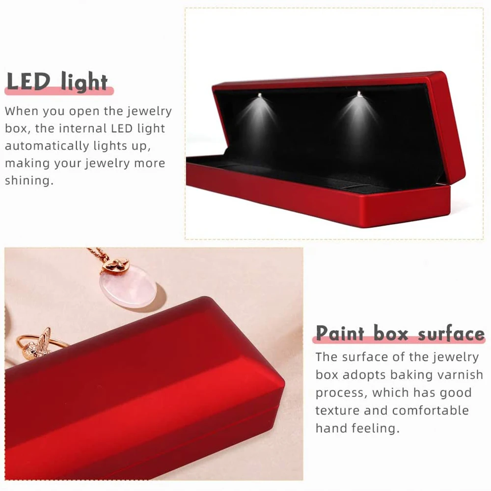 LED Necklace Jewelry Gift Box – Elegant Long Chain & Bracelet Storage Case with Soft Velvet Interior, Built-In Light for Sparkle Effect – Ideal Display for Wedding, Engagement, Anniversary 1