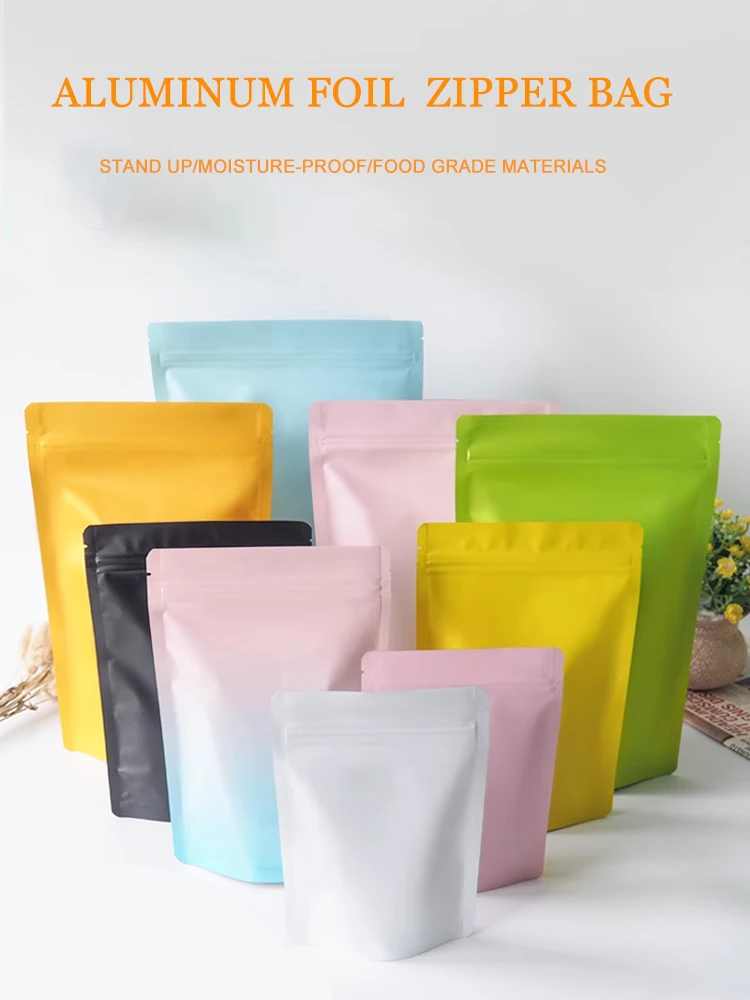 Resealable Plastic Zip Lock Stand-Up Pouches with Clear Window – Food Grade Bags for Snacks, Nuts, Coffee, Spices – Custom Printed Logo – Heat Sealable & Moisture Proof, 100–1000pcs Bulk