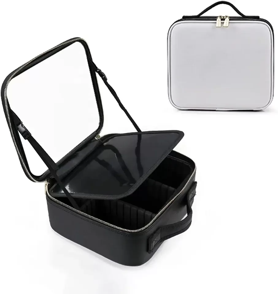 Travel Makeup Bag with LED Lighted Mirror – Portable Cosmetic Organizer Case for Women – Touch Sensor Dimmable Light, Brush Holder, Zipper Pouch – Compact, Rechargeable, Stylish Design - 图片 3