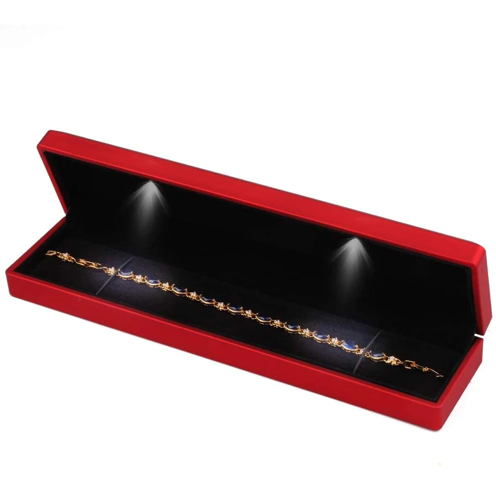 LED Necklace Jewelry Gift Box – Elegant Long Chain & Bracelet Storage Case with Soft Velvet Interior, Built-In Light for Sparkle Effect – Ideal Display for Wedding, Engagement, Anniversary - 图片 2