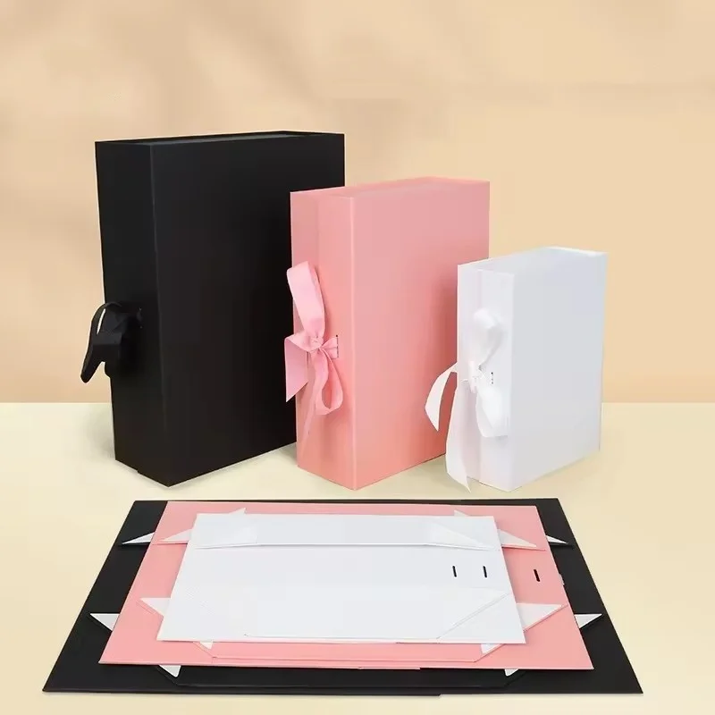 Custom Foldable Magnetic Gift Boxes with Ribbon – Luxury Book-Shaped Packaging for Retail, Small Business, Events, and Special Occasions – Durable, Reusable, Flat Shipping Design (Plain Black) - 图片 7