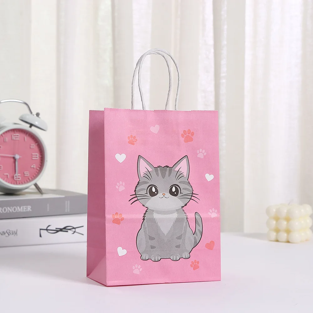 Cat Party Gift Bag – Cute Kitten Paper Bag with Handle for Kids Birthday, Baby Shower, Candy Packaging, Party Favors, Kitten Theme Decor, Custom Logo Printing Available - 图片 4