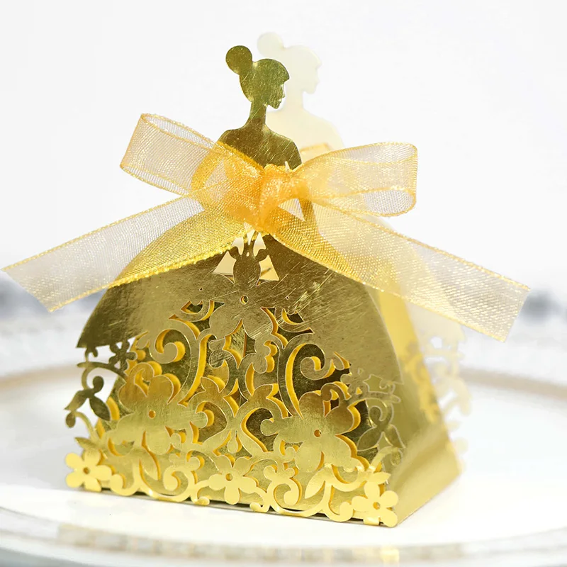 Laser Cut Pearl Paper Gift Boxes with Ribbon – Elegant Candy Chocolate Packaging for Wedding Favors, Engagements, Baby Showers, Birthday Parties, Bridal Showers, and Holiday Celebrations