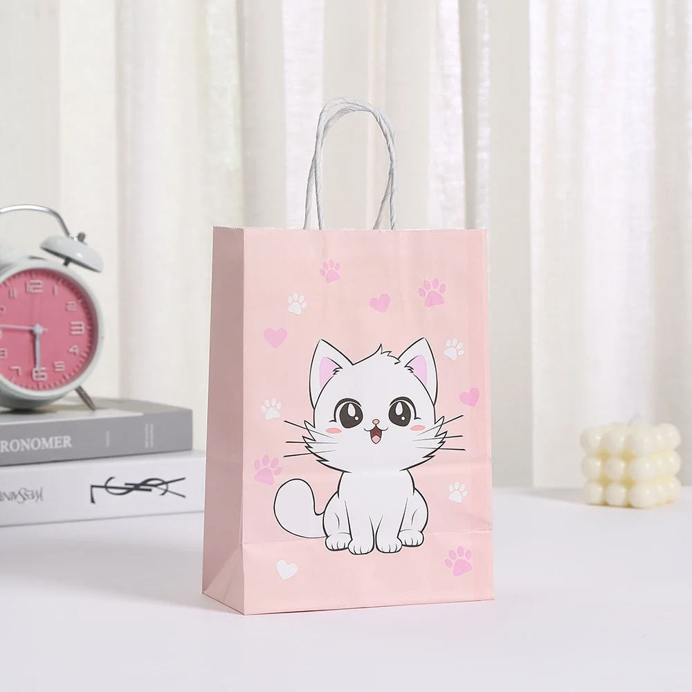 Cat Party Gift Bag – Cute Kitten Paper Bag with Handle for Kids Birthday, Baby Shower, Candy Packaging, Party Favors, Kitten Theme Decor, Custom Logo Printing Available - 图片 7