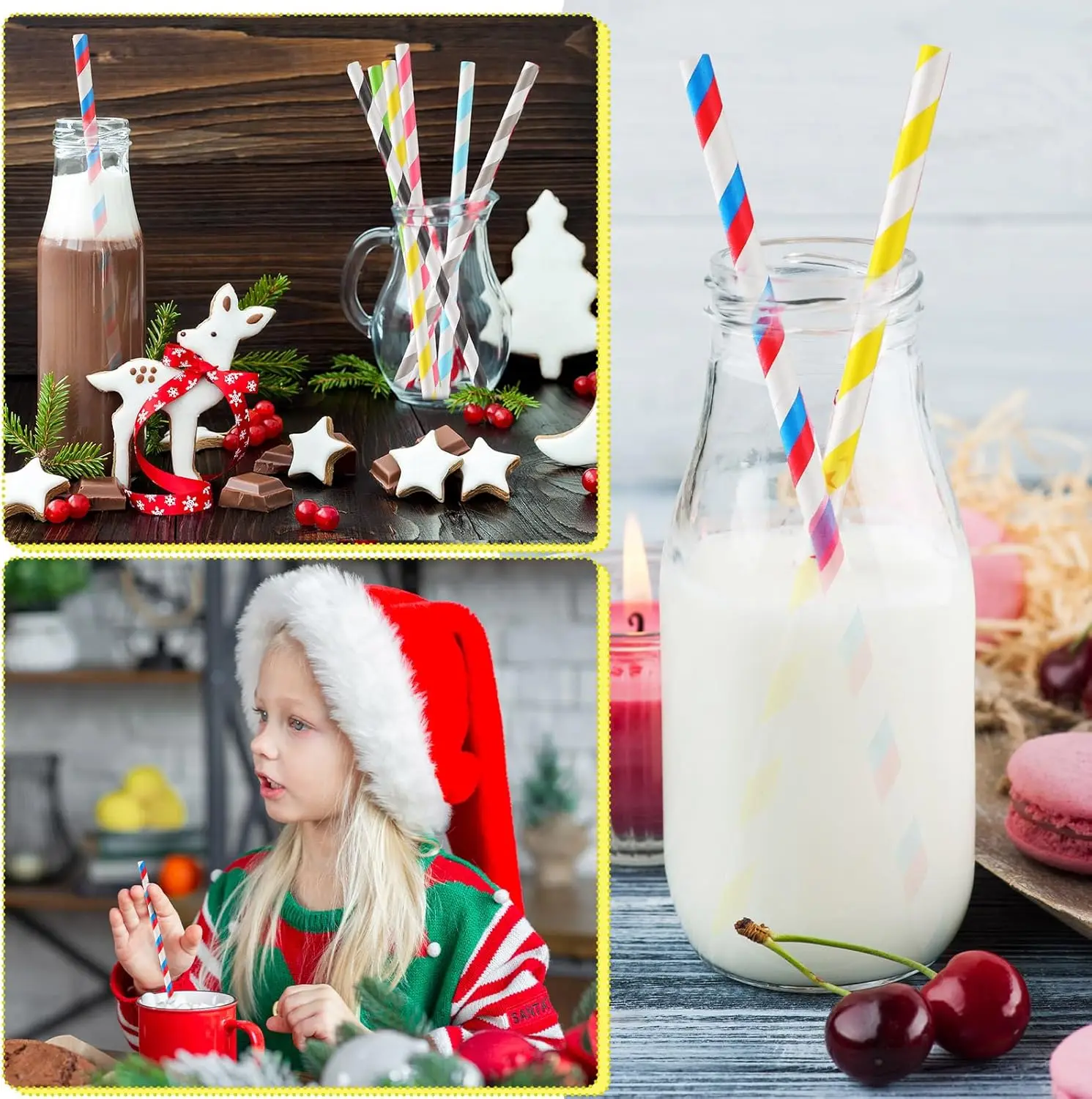 Bulk Colored Paper Straws – 7.87" disposable striped straws for juice, milkshakes, cocktails, and summer drinks. Eco-friendly, vibrant, and perfect for parties, events, or everyday use.
