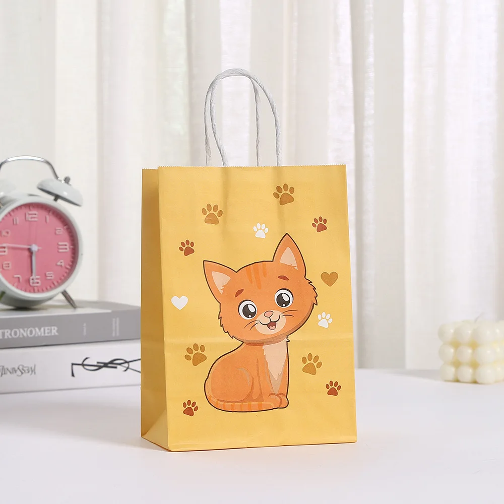 Cat Party Gift Bag – Cute Kitten Paper Bag with Handle for Kids Birthday, Baby Shower, Candy Packaging, Party Favors, Kitten Theme Decor, Custom Logo Printing Available - 图片 6